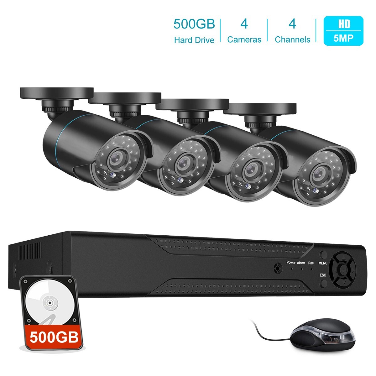 5MP Lite 4CH 8CH DVR CCTV Security Camera System Motion Detection IP66 24/7