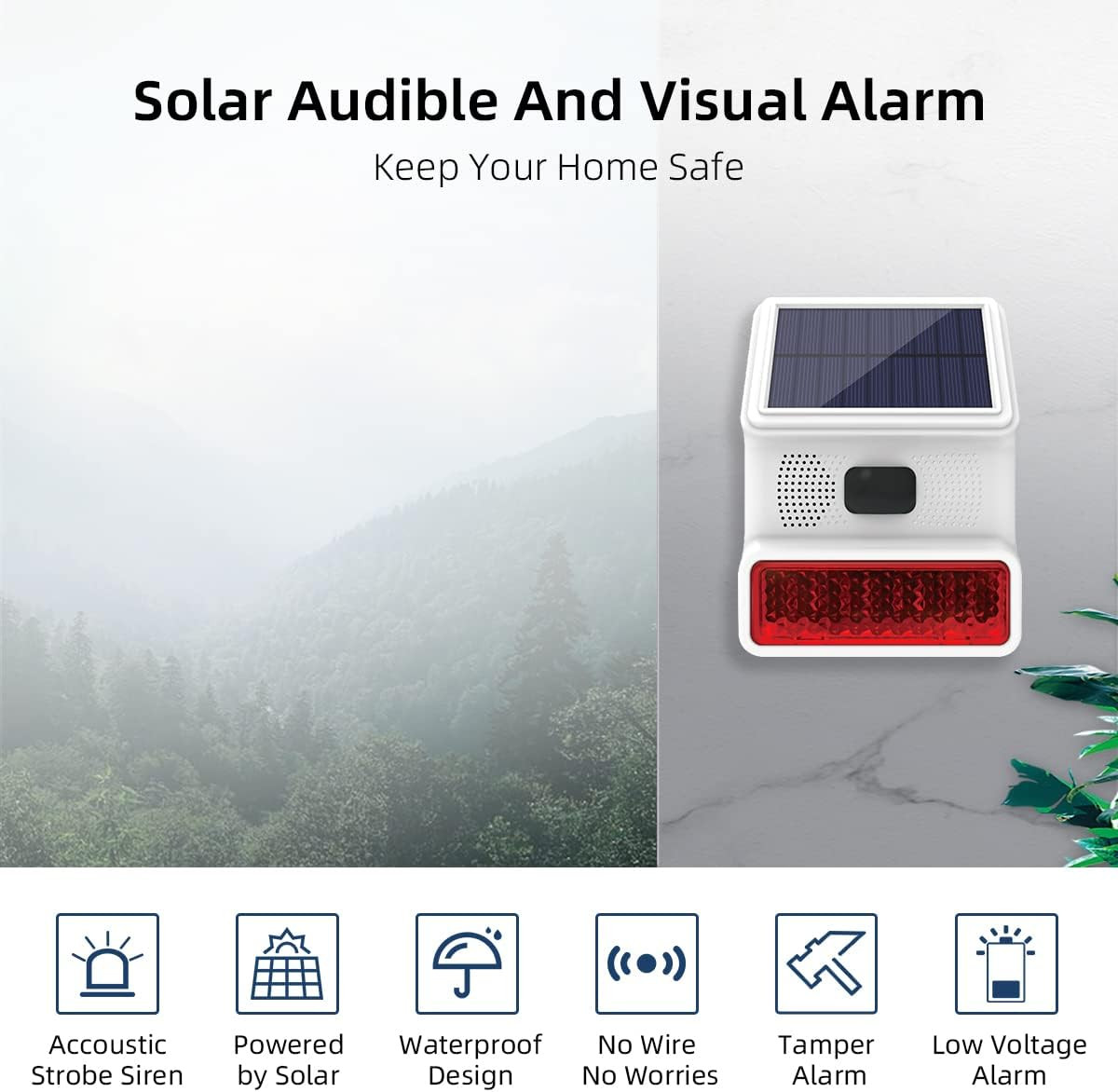 Home System Indoor/Outdoor Weather-Proof Siren, Outdoor Solar Siren with Door/Wi