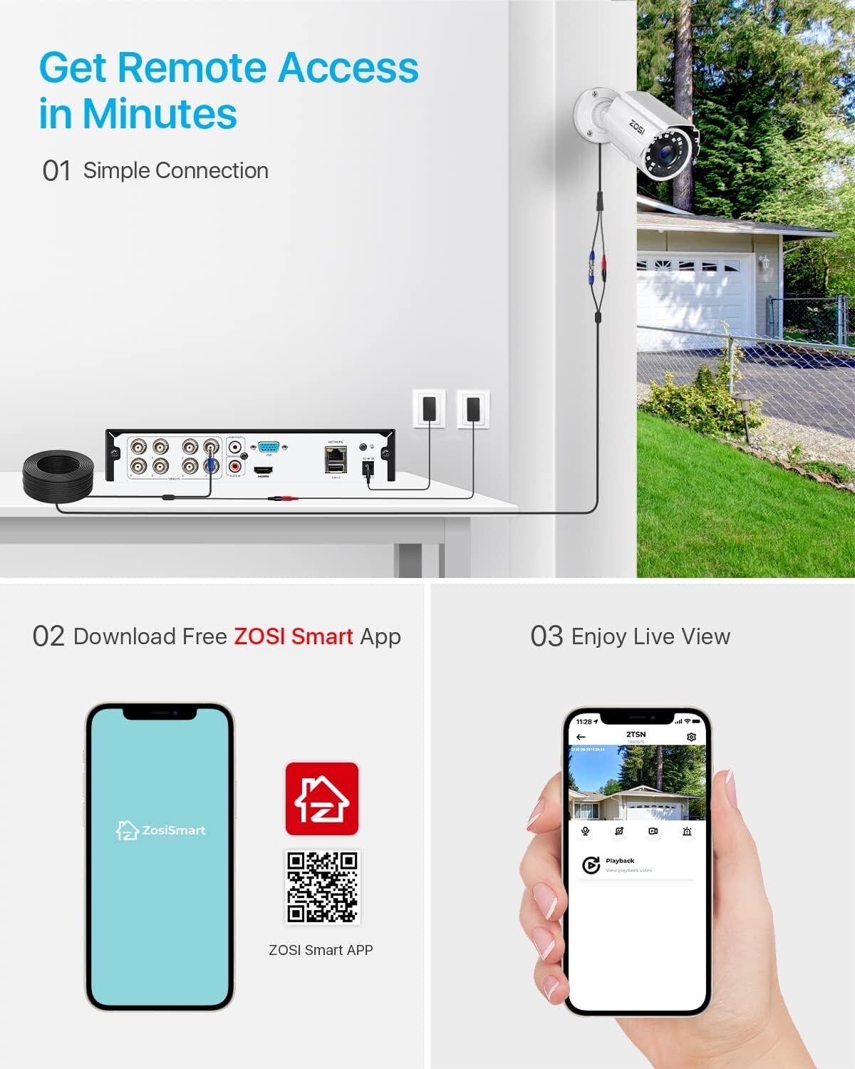 ZOSI H.265+ 3K Lite 8CH DVR Security Home 2MP Camera System Alerts Push Wired