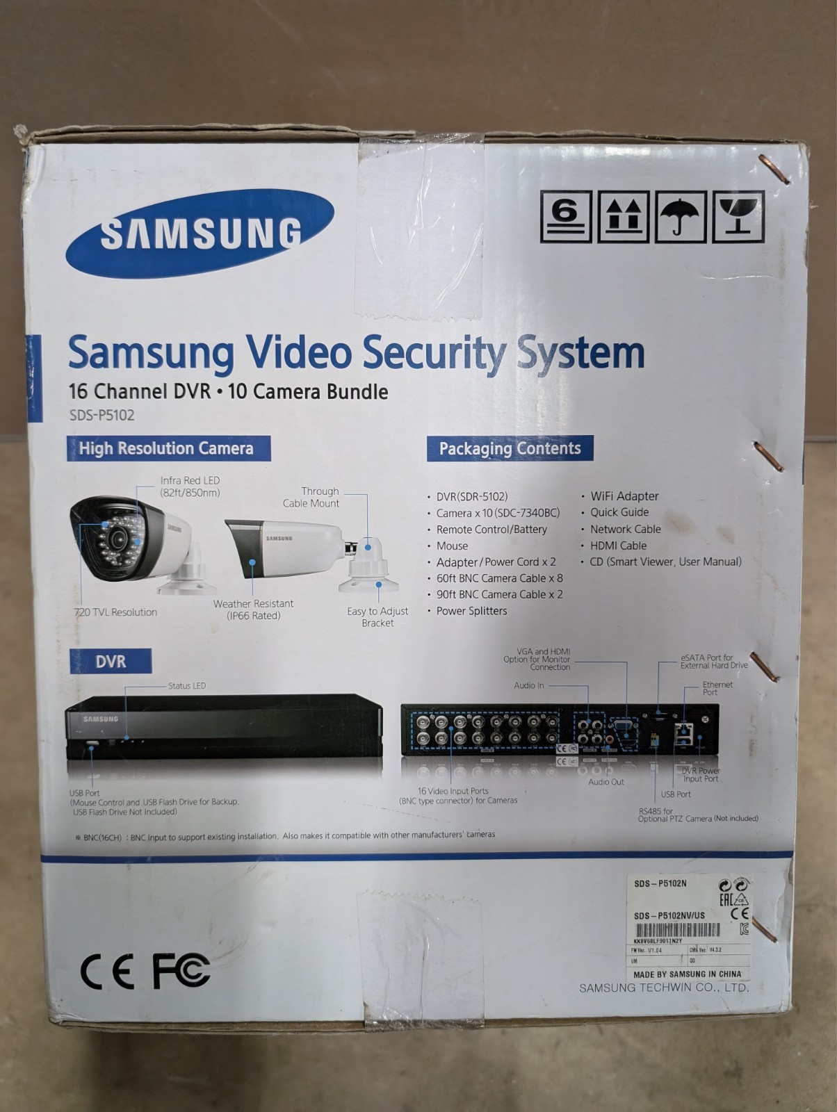Samsung Video Security System 16 Channel DVR 10 Camera Bundle SDS-P5102 2TB, NEW