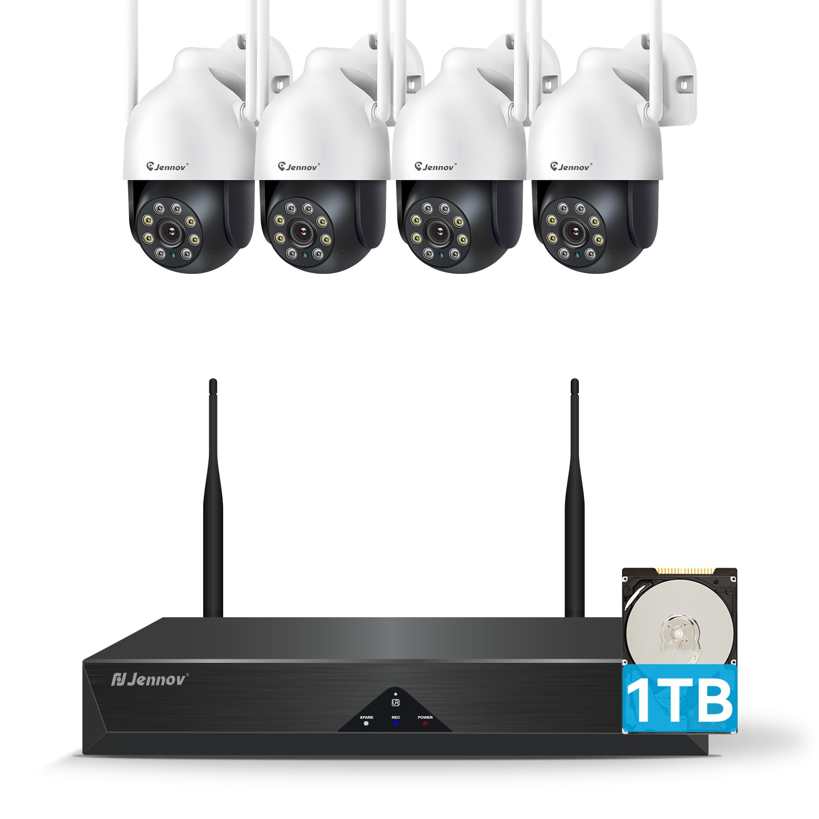 JENNOV WIFI Wireless Security Camera System Audio 10CH NVR 5MP CCTV Kit 1TB HDD