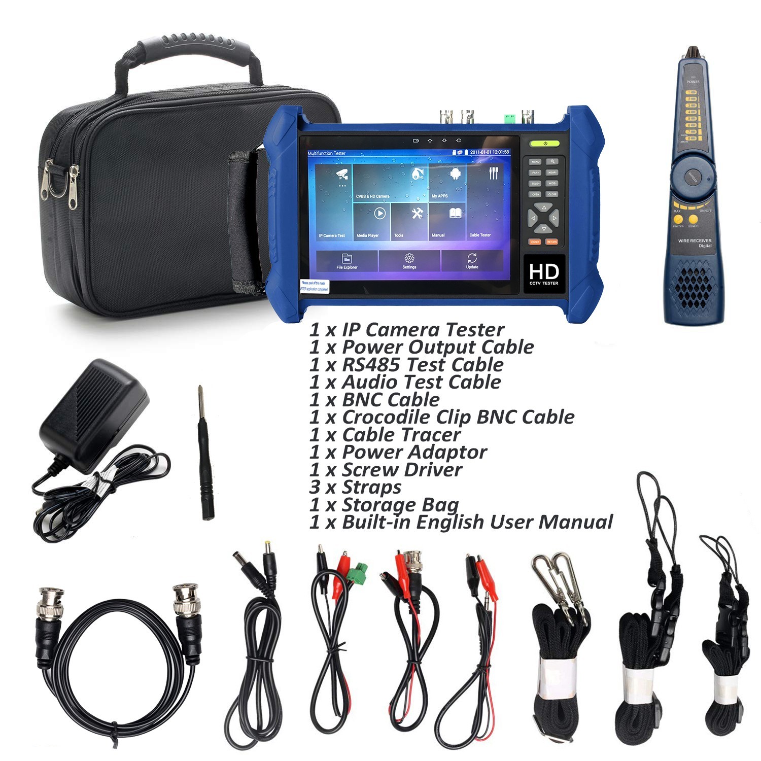 7″ Tester Monitor Pro 7in1 for IP PTZ HD TVI AHD CVI Analog CVBS camera