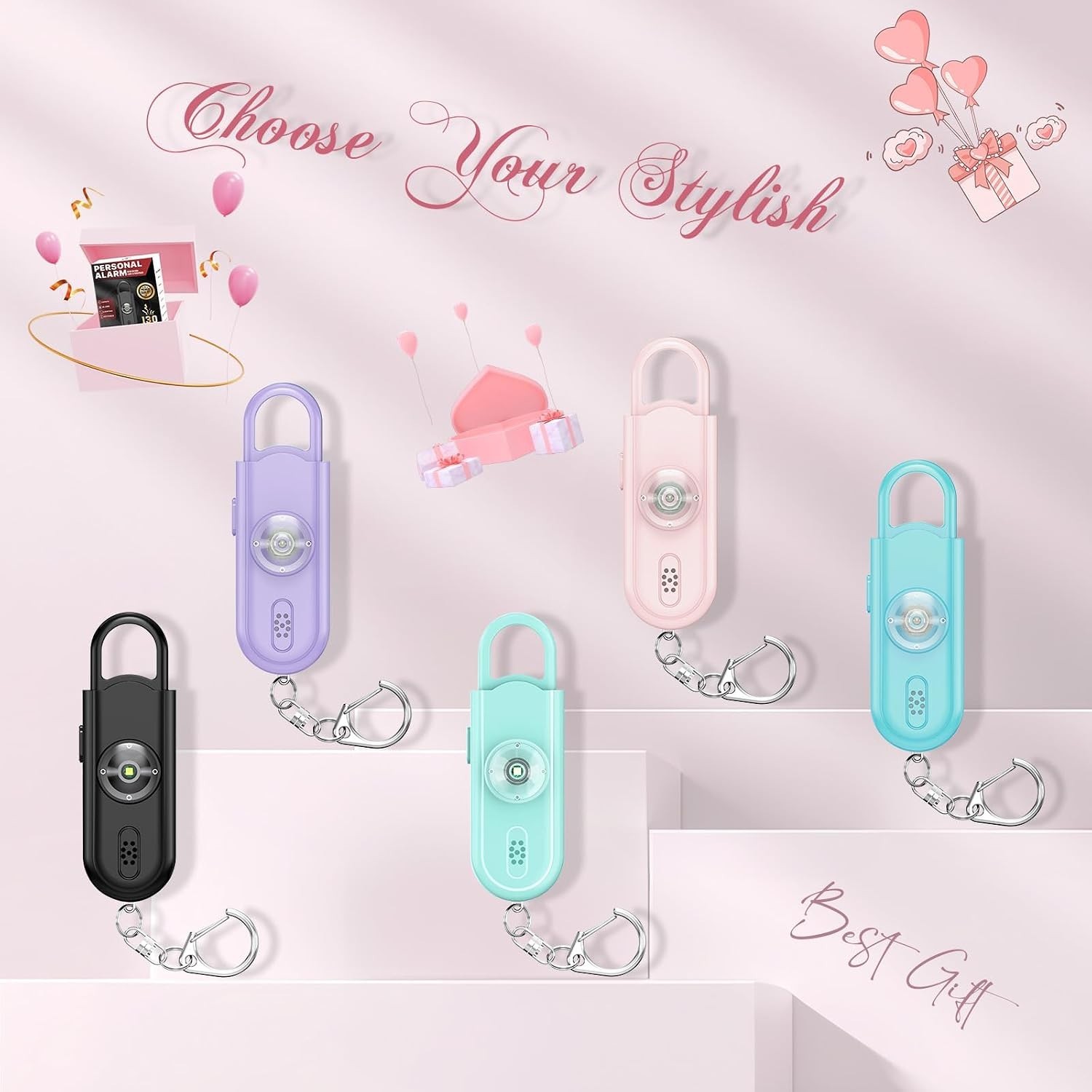 Softvox Personal Safety Alarm 130dB Pink Keychain