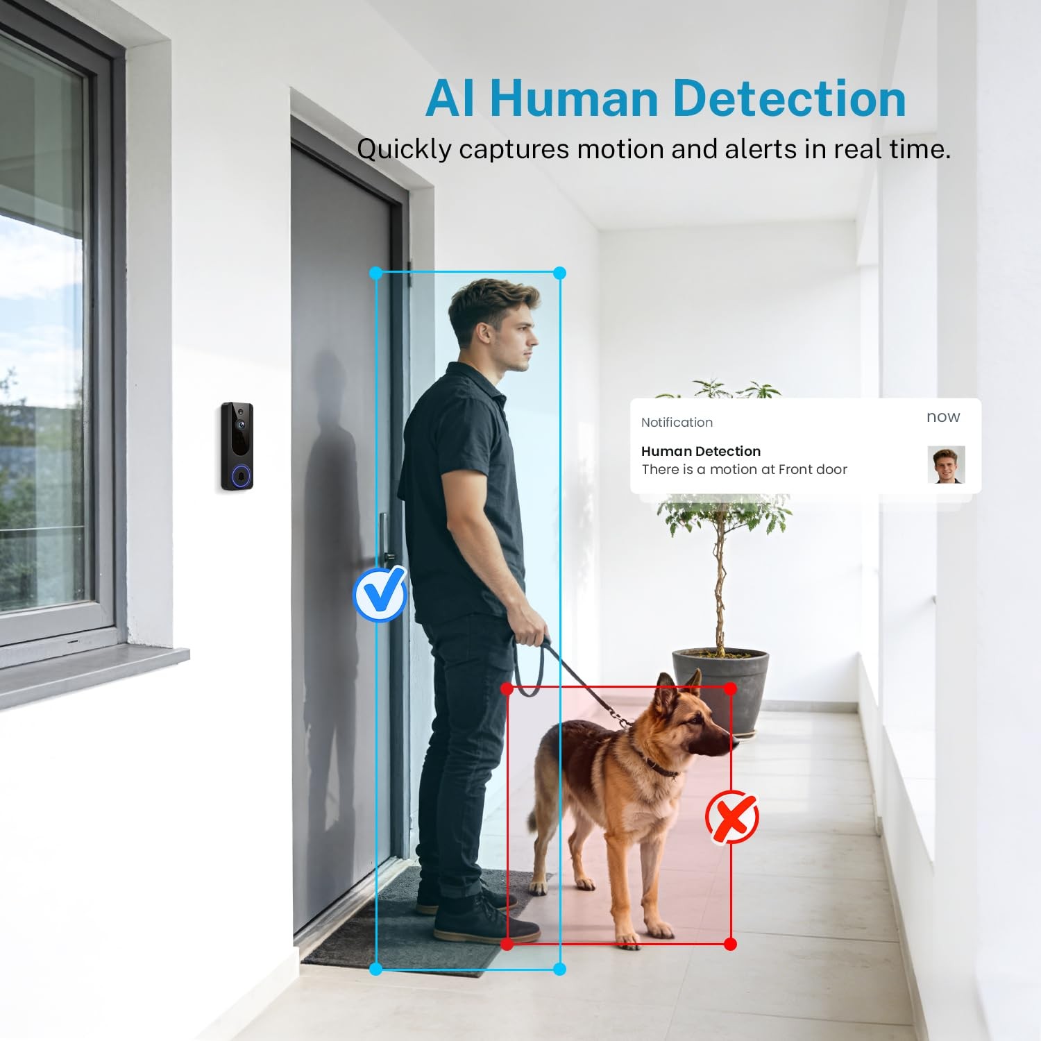Cookedixo 1080P Wireless Video Doorbell Camera, Battery Powered Door Black