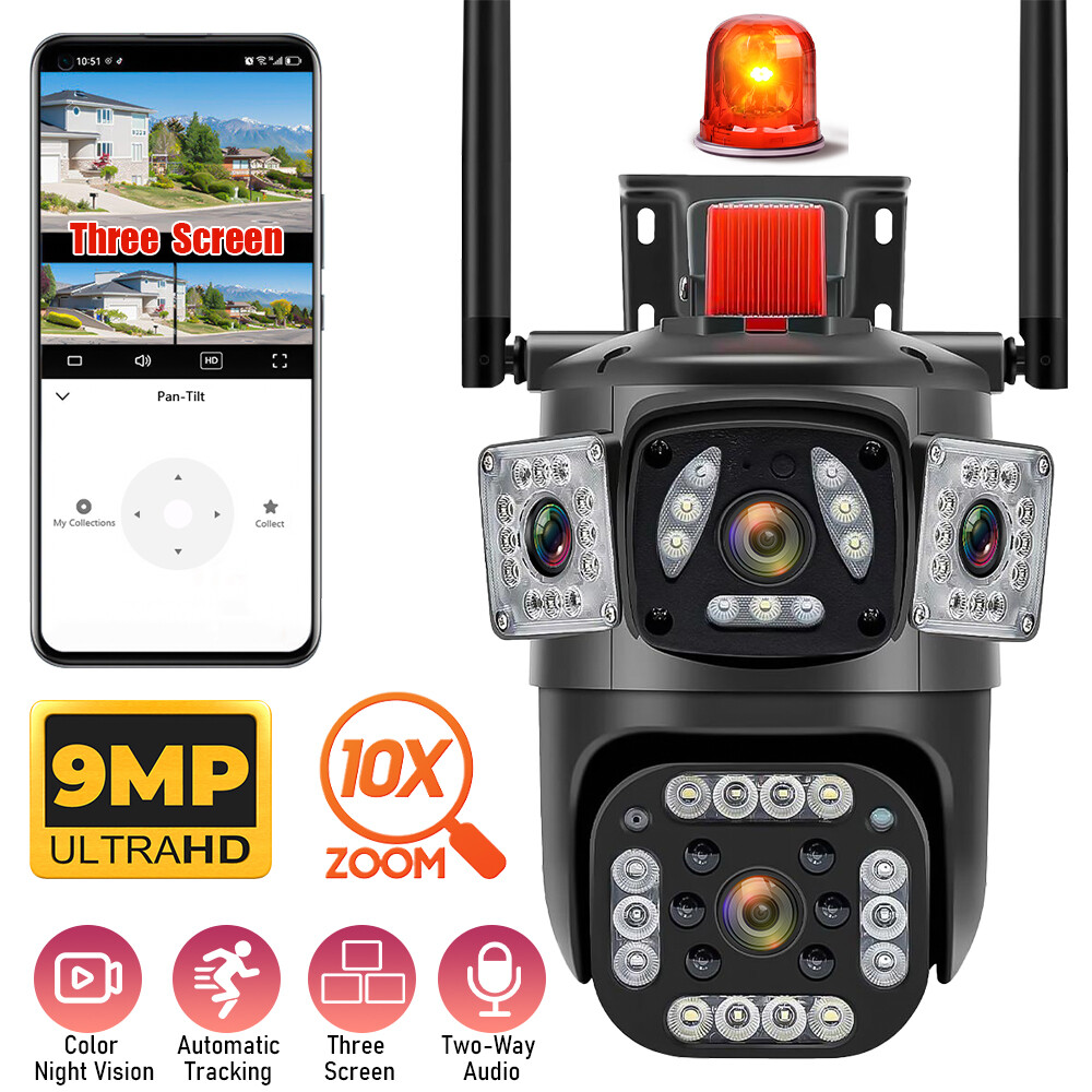 9MP 3 Lens 10X HD WiFi IP Camera Wireless Outdoor CCTV PTZ Home Security IR Cam