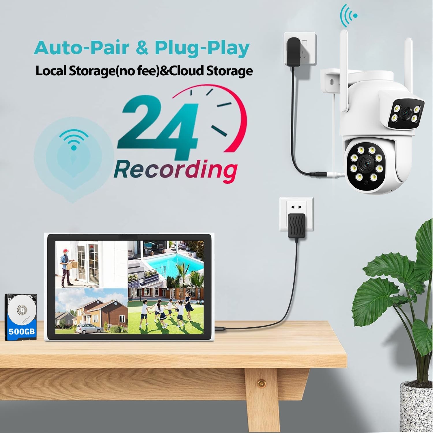 10CH Wireless Security Camera System Outdoor 4MP PTZ HDMI Output NVR 24/7 Record