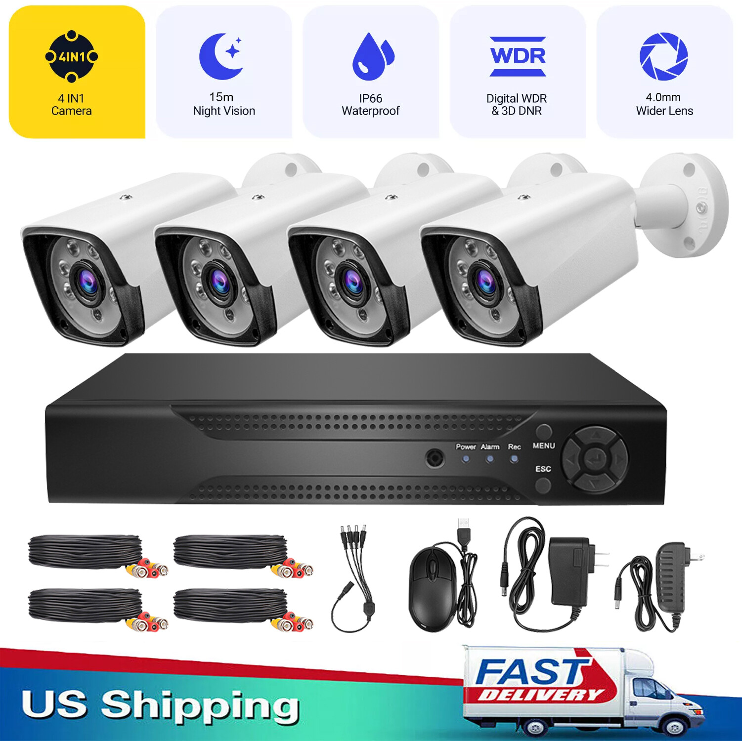 Wired Security CCTV Camera System Outdoor Home 4K Night Vision Surveillance Cam