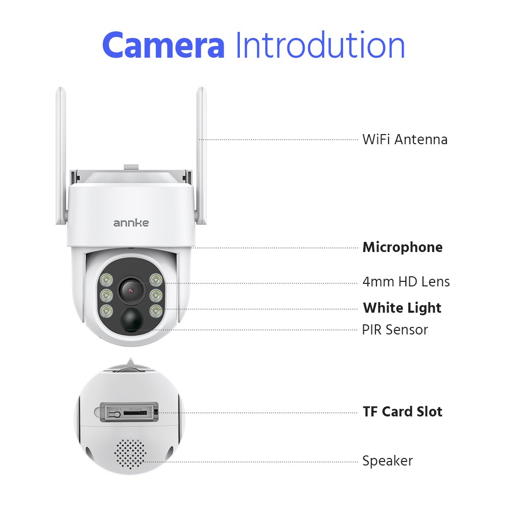ANNKE Wireless 10CH 12″ Monitor 4MP PT Solar Security Camera System Two-Way Talk
