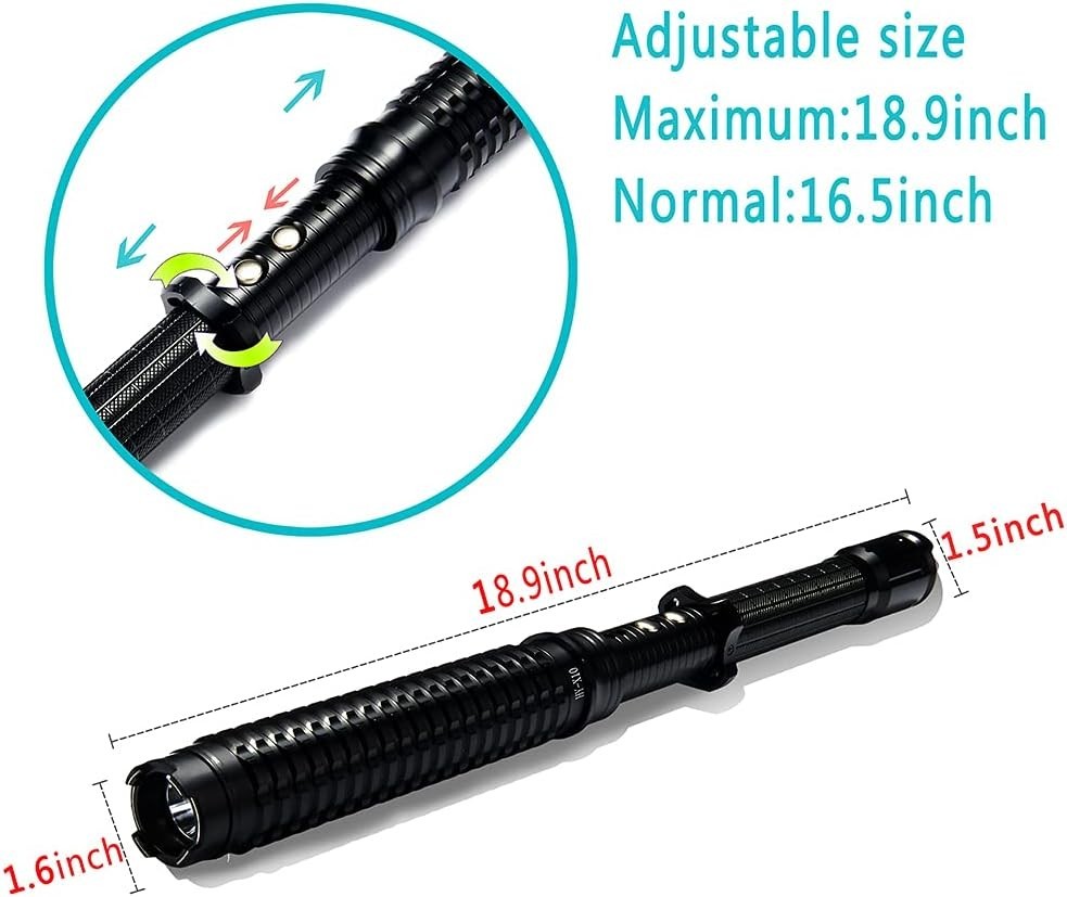 All-in-One Black Metal Stun Gun 18.9″ – 80M Volts, LED Flashlight, Self-Defense