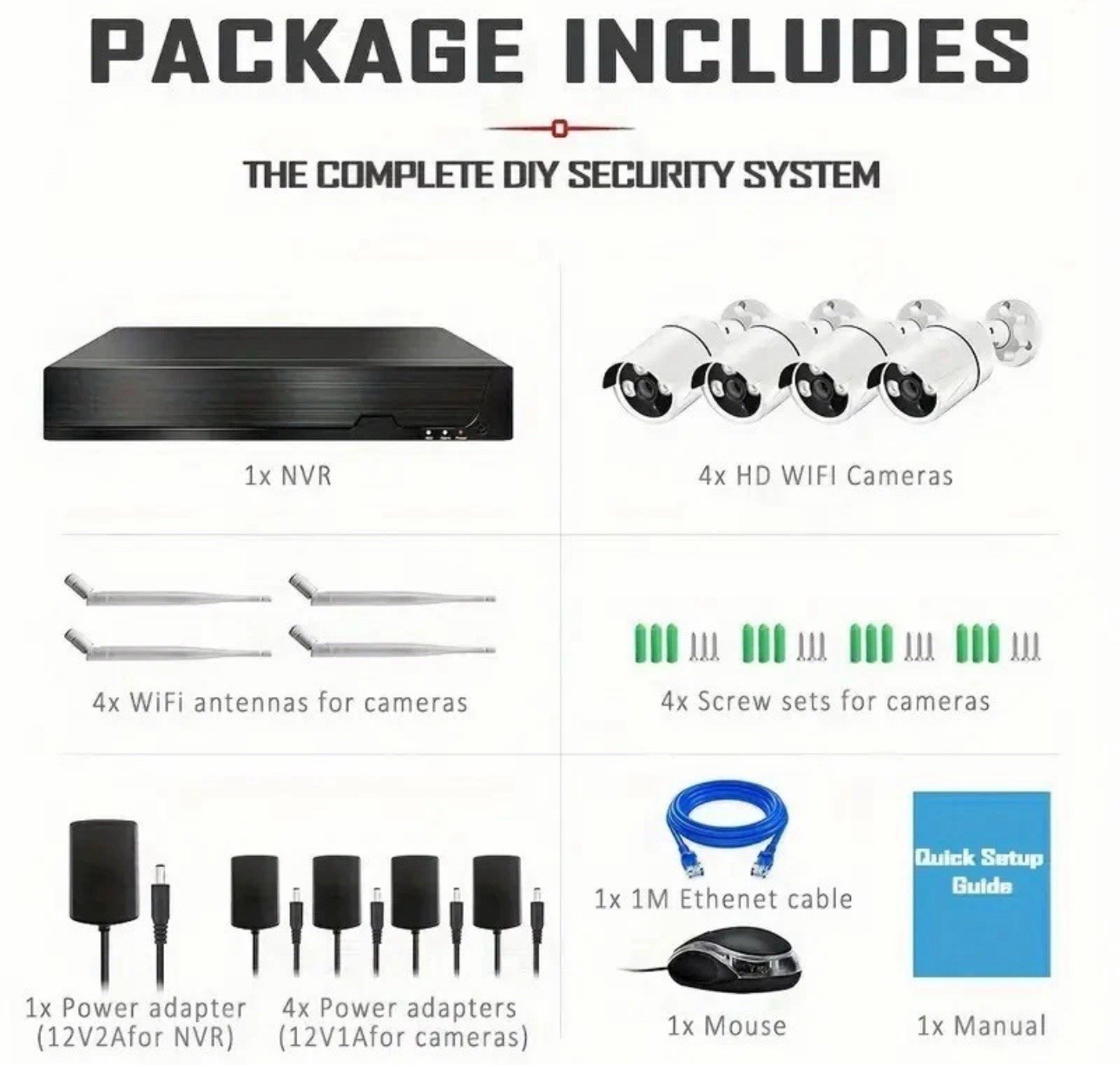 10CH NVR 5MP System, 8×3MP Cameras, 1TB HDD, Night Vision, Motion Detection, App