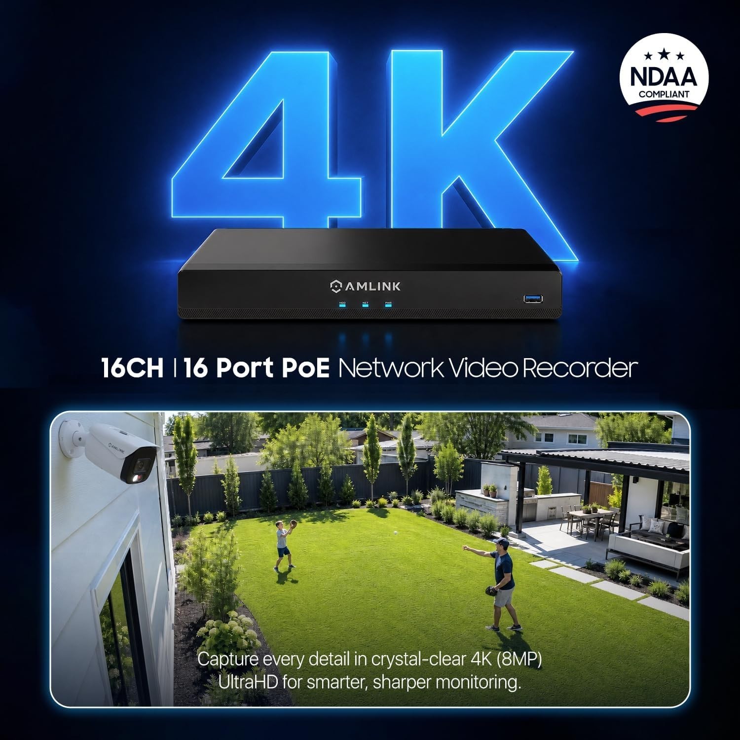 AMLINK 12MP 16CH AI NVR (8-Port PoE), Smart NVR, Human and Vehicle Detection