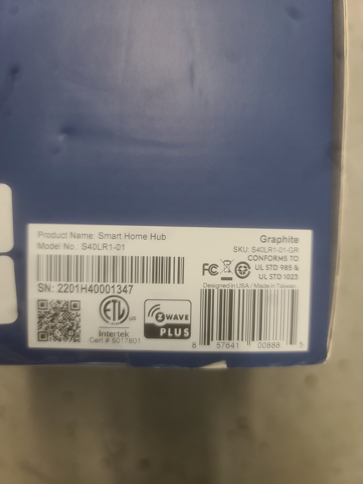 Blue by ADT Smart Home Hub Model S40LR1-01 – Graphite SEALED