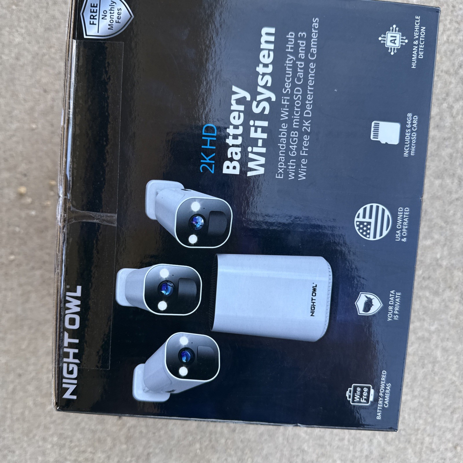 Night Owl 2K HD Battery Wi-Fi System Security Hub W/3 Cameras (WHT) Expandable
