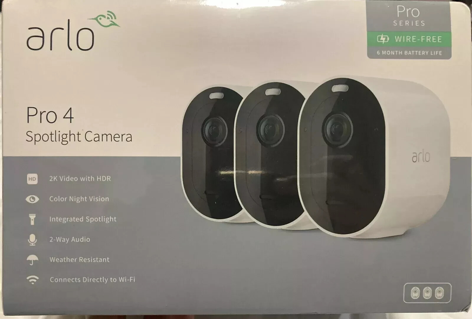 new Arlo Pro 4 Spotlight Camera pro Series Pack of 3 White VMC4350P-100NAS