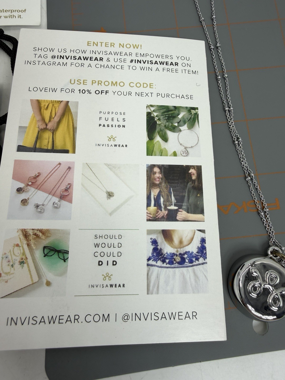 Invisawear Smart Jewelry Personal Safety Device Beaded Silver Chain Necklace New