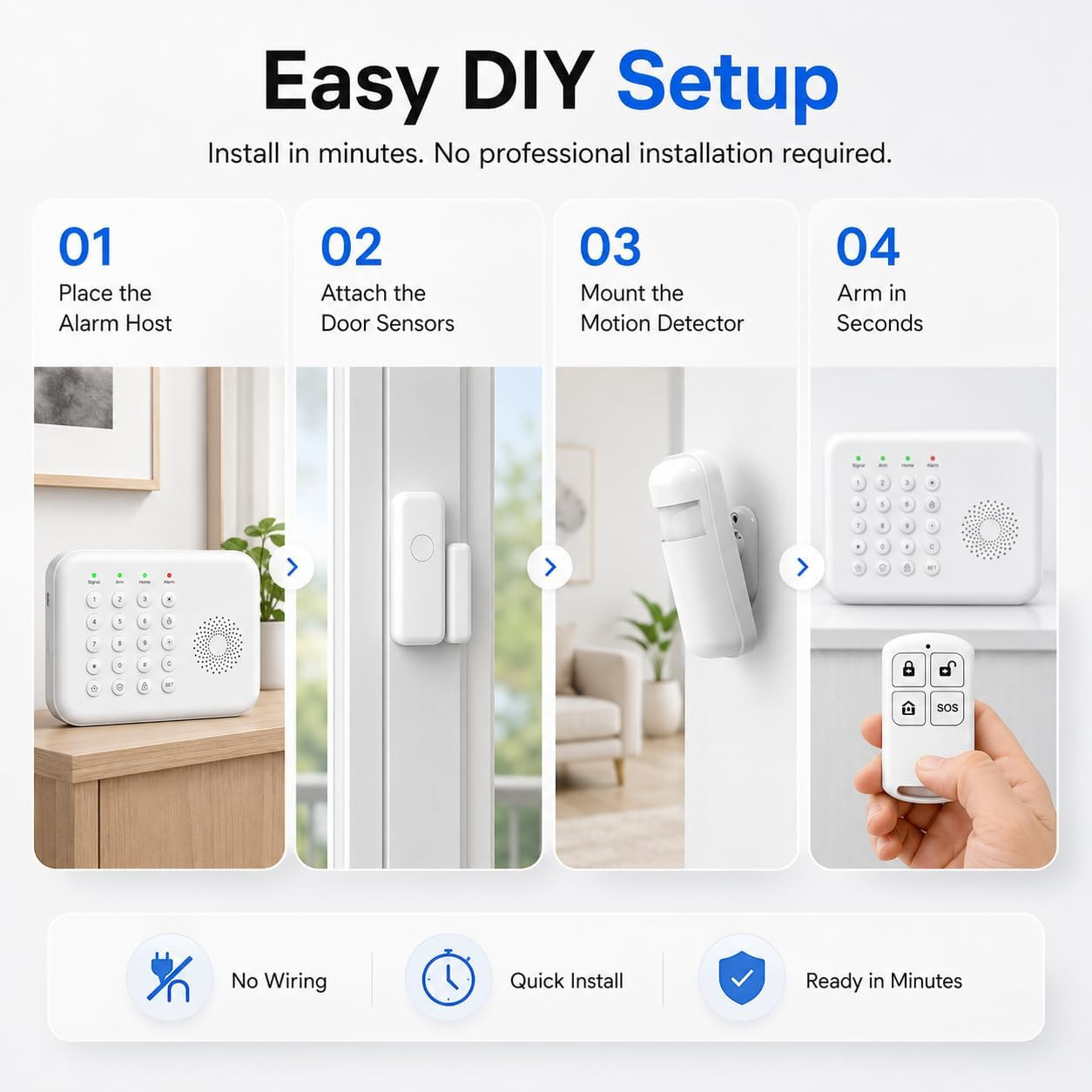 Wireless Home Security System for House & Apartment, 8-Piece DIY Alarm Kit with