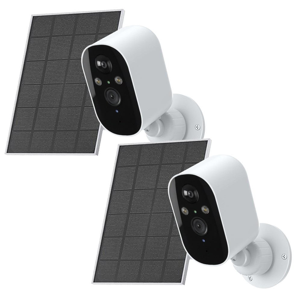 2PK Solar Power Security Camera Wireless WiFi Camera Built-in Battery Floodlight