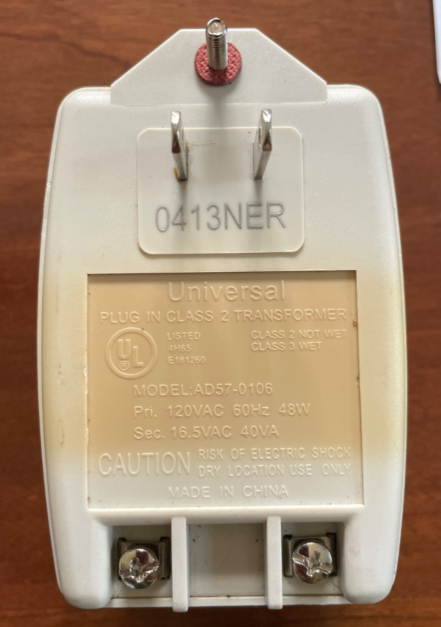 Universal Power Transformer AD57-0106; IN: 120VAC 60Hz 48W, OUT: 16.5VAC 40VA