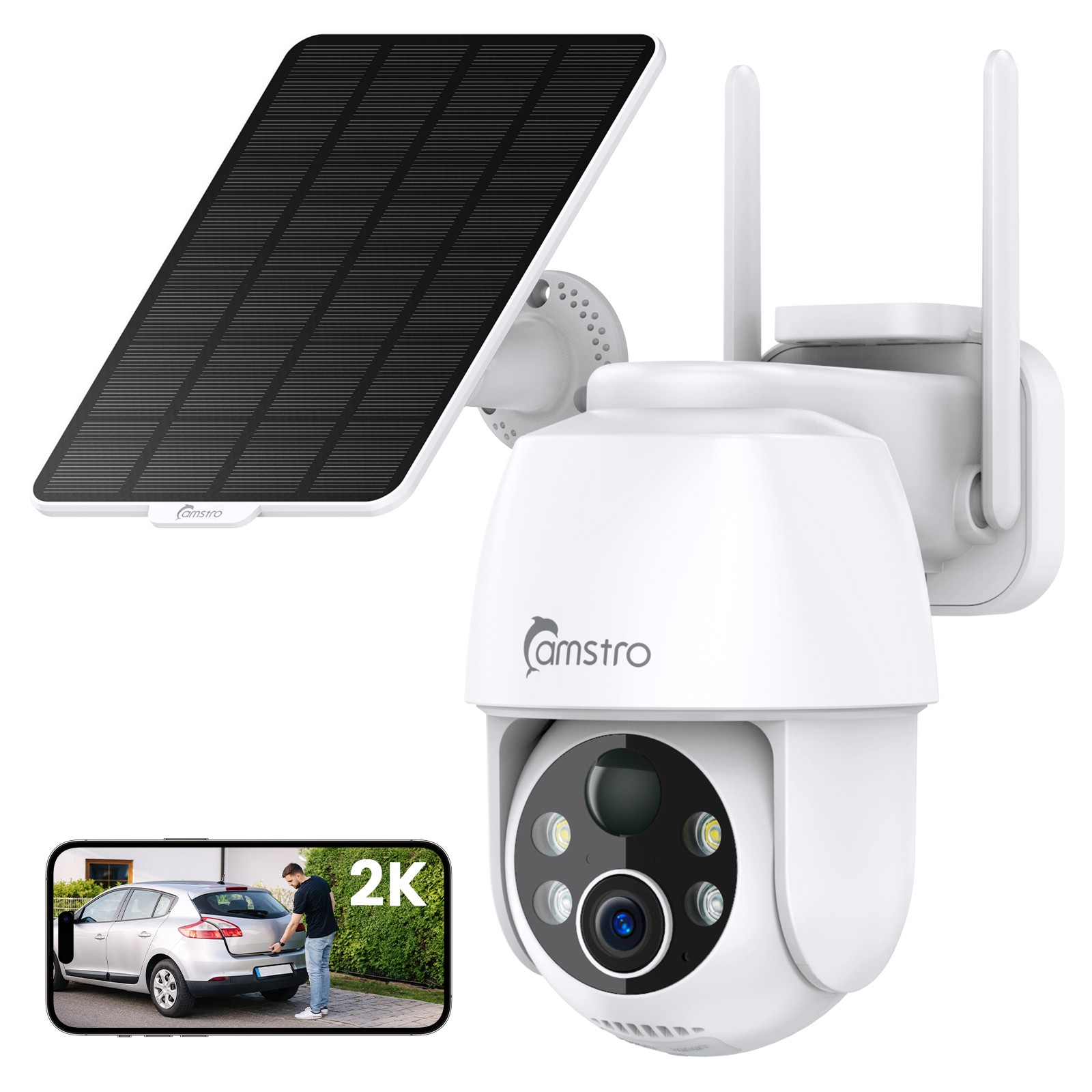 CAMSTRO 3MP PT Wireless IP Security Camera Solar Battery Color Night 2 Way Audio