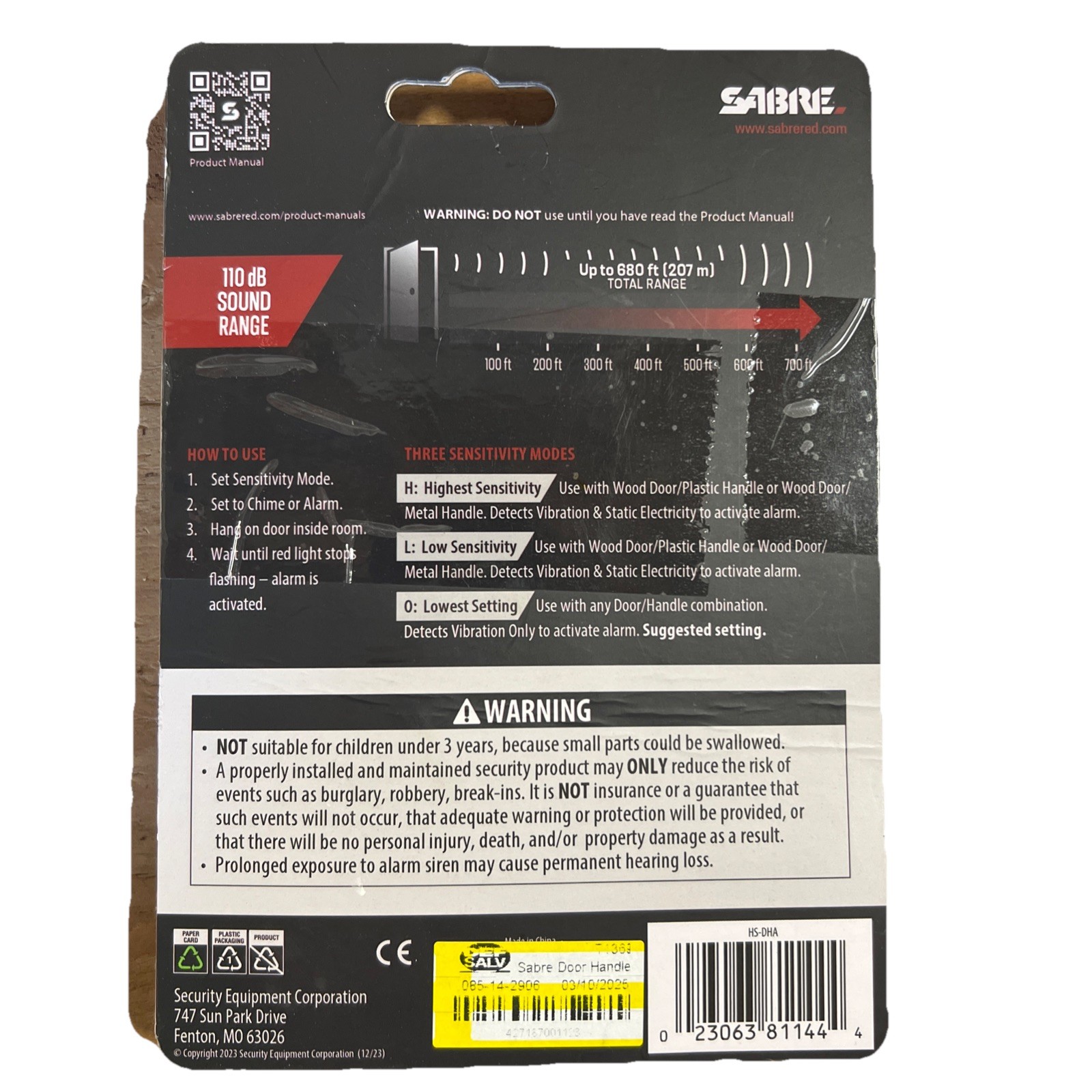 Sabre Home Series 110 DB Sound Range Door Handle Alarm