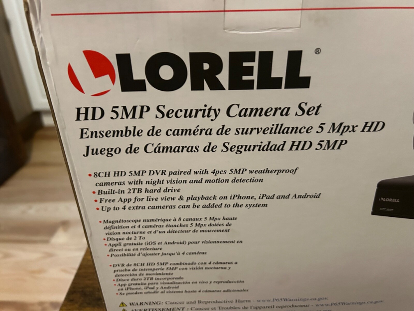 LORELL 00221 HD 5 MP SECURITY CAMERA 4 CAMERA SET 2 TB DVR. WHT/BLACK