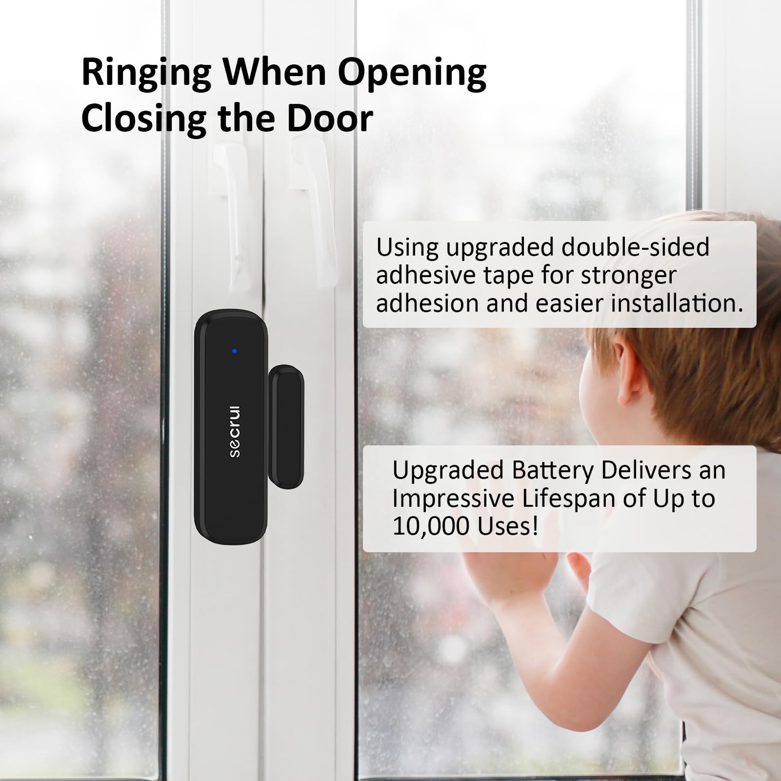 SECRUI Wireless Door Chimes When Open Entry 1 sensor 2 receiver, Black