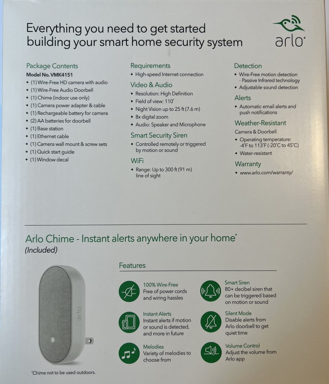 Arlo Smart Home Pro HD Camera Plus Audio Doorbell and Chime System