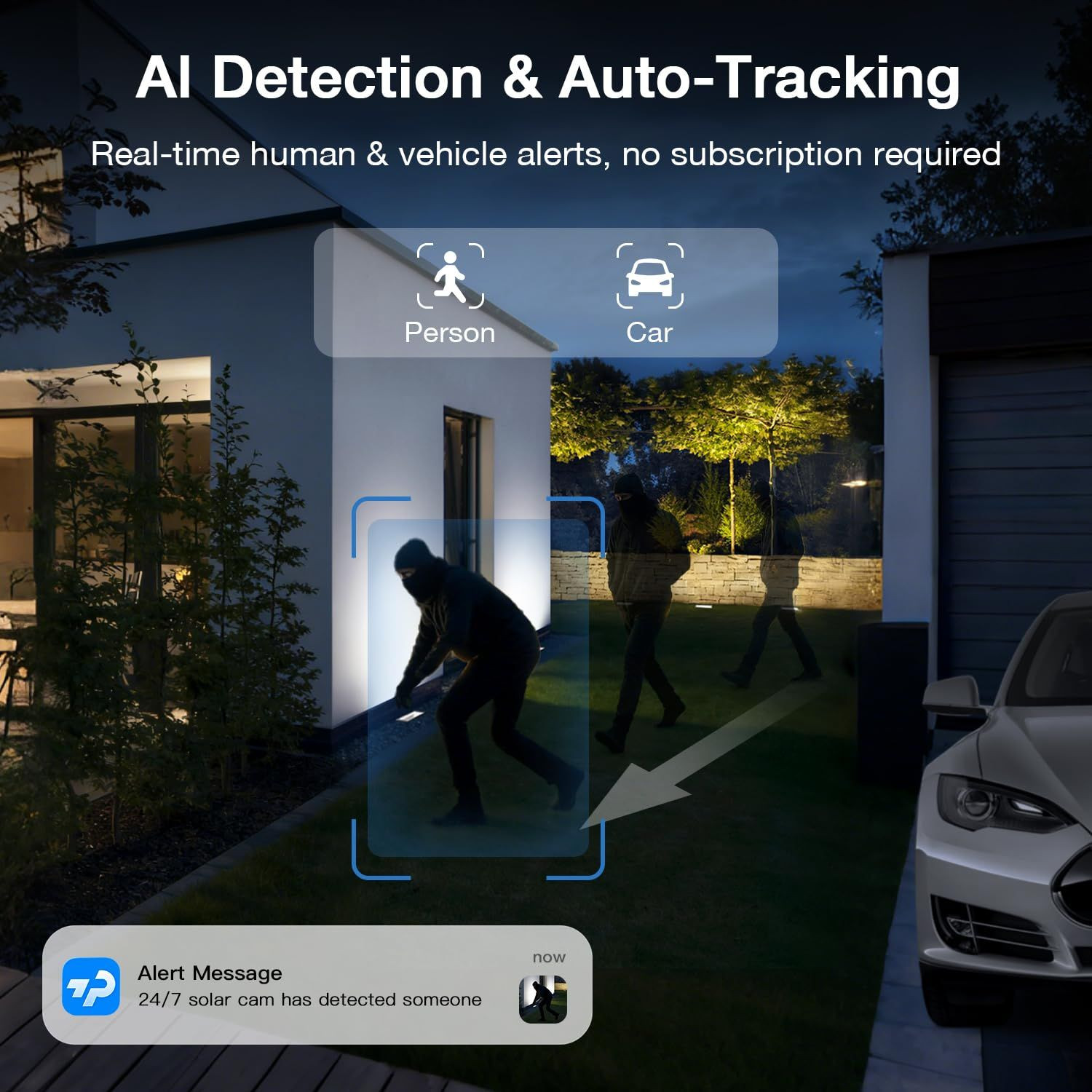 TKENPRO Solar Security Cameras Wireless Outdoor, 2.4GHz WiFi, White