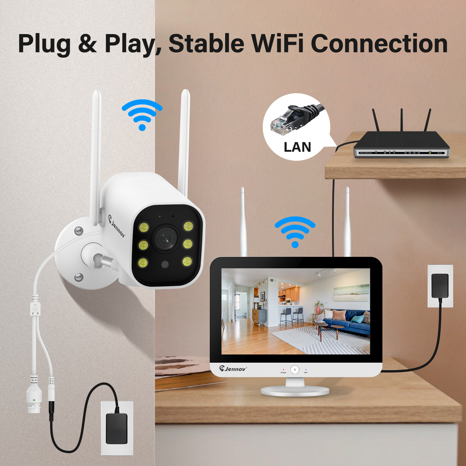 JENNOV Outdoor Security Camera Wifi CCTV Surveillance Night Vision 5MP Monitor