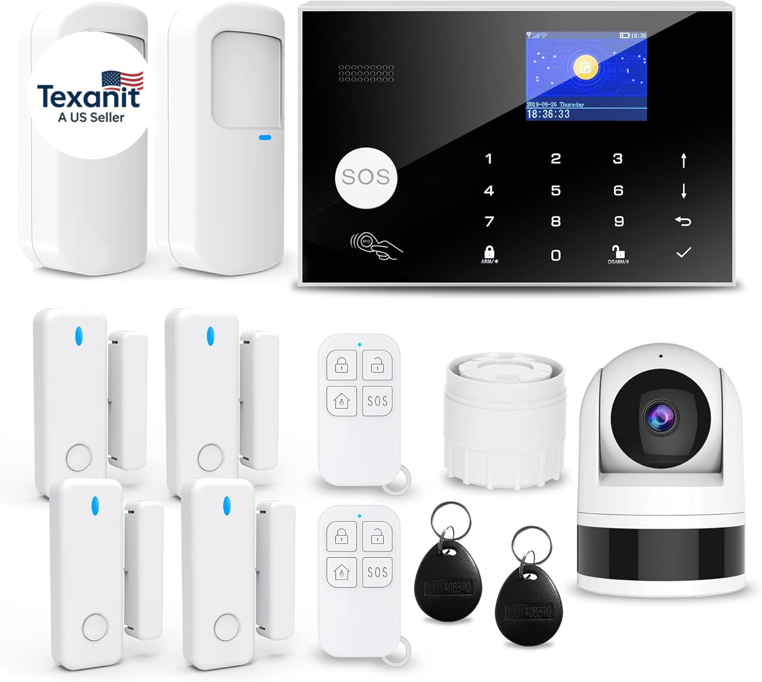 Wireless Home Alarm System, 13Pcs GSM SMS 2G Wifi Full Burglar Alarm System, Sir