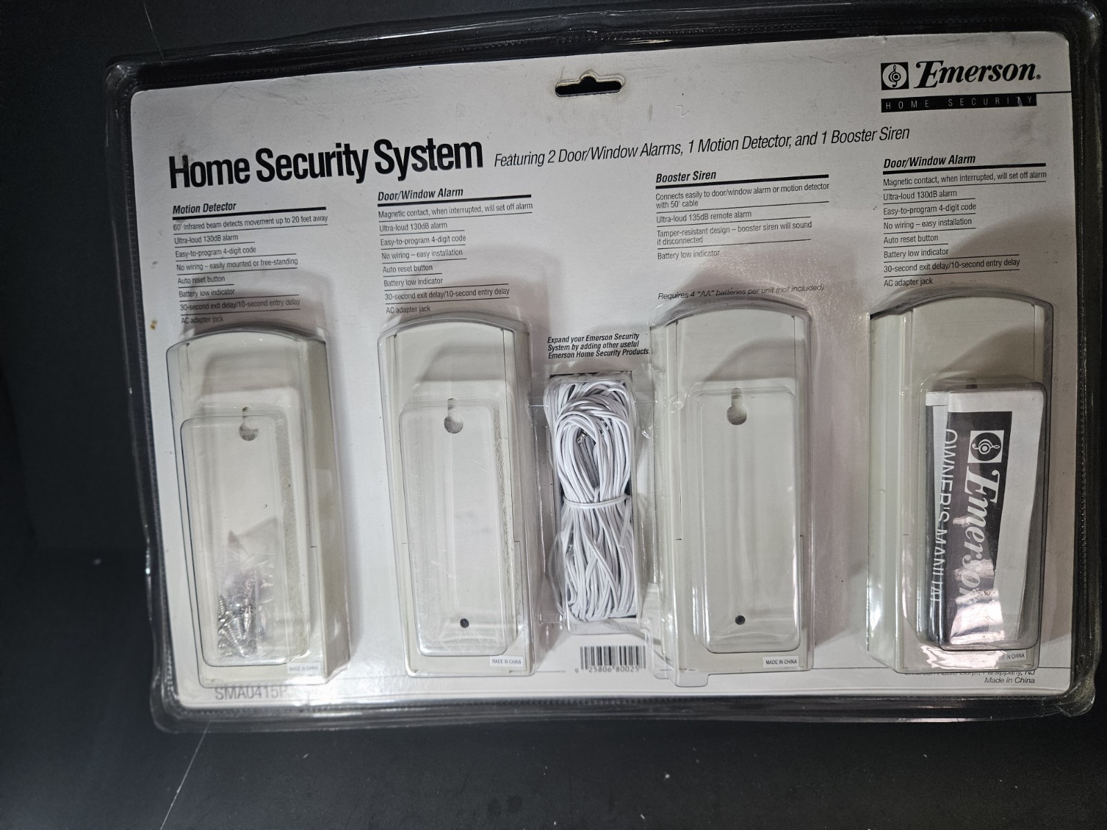 Emerson Home Security System SMA0415P 2 Alarms, Motion Detector and Siren NEW