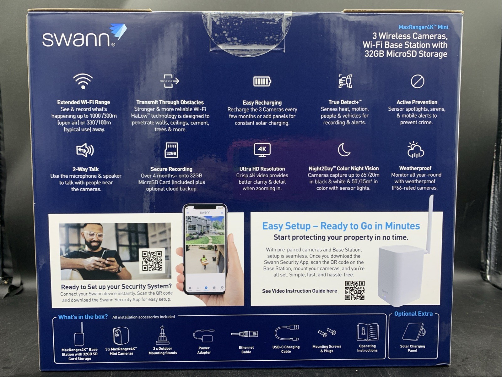 SEALED – Swann MaxRanger 4K Mini Long Range WIFI Security Camera System
