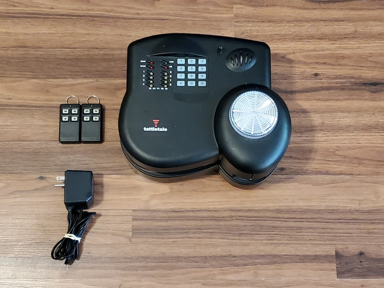 Tattletale Alarm System Base Unit + 2 Key Chain Remotes + Power Cord