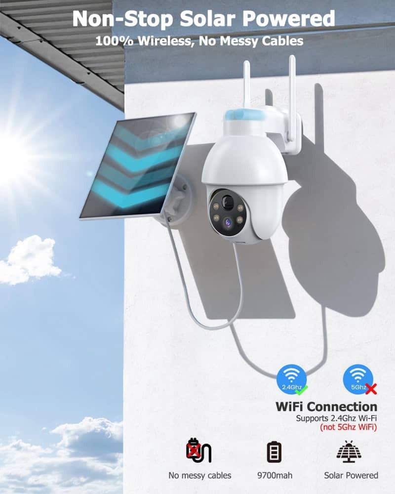 Rebluum 2K Solar Security Camera Wireless Outdoor 360° PTZ Night Vision WiFi