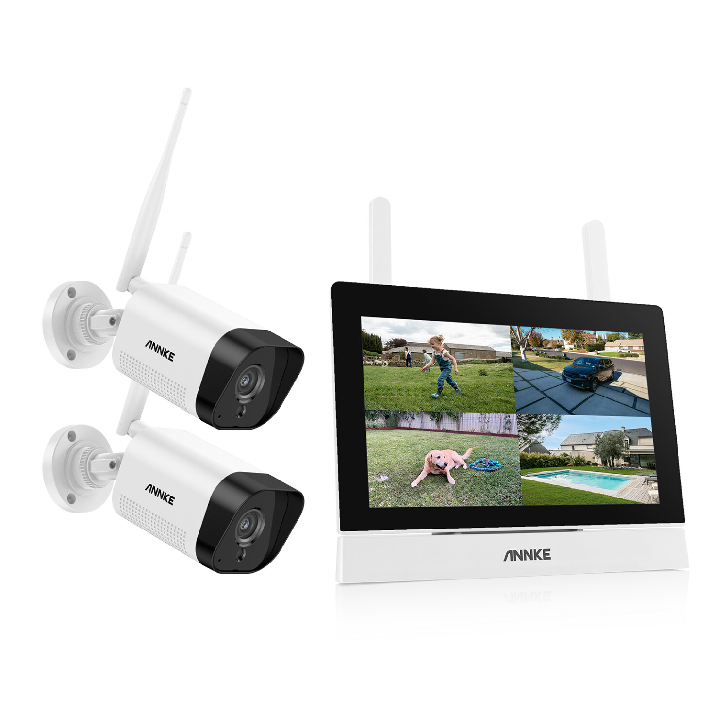 ANNKE Wireless 4CH 7″ Monitor NVR 5MP AI Security Camera System 2-Way Audio P2P