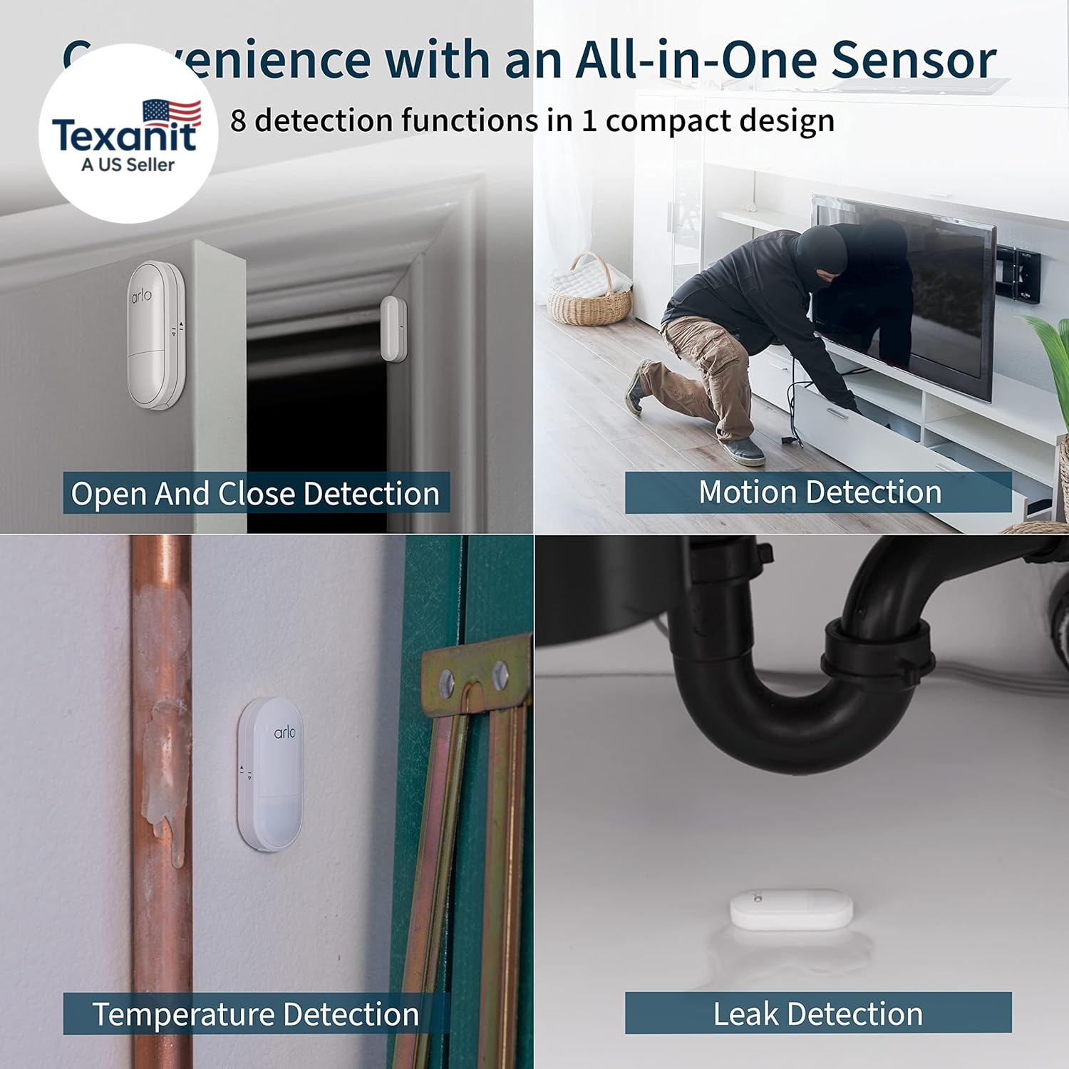 Home Security System – Alarm System with Wired Keypad Sensor Hub, 5 8-In-1 Senso