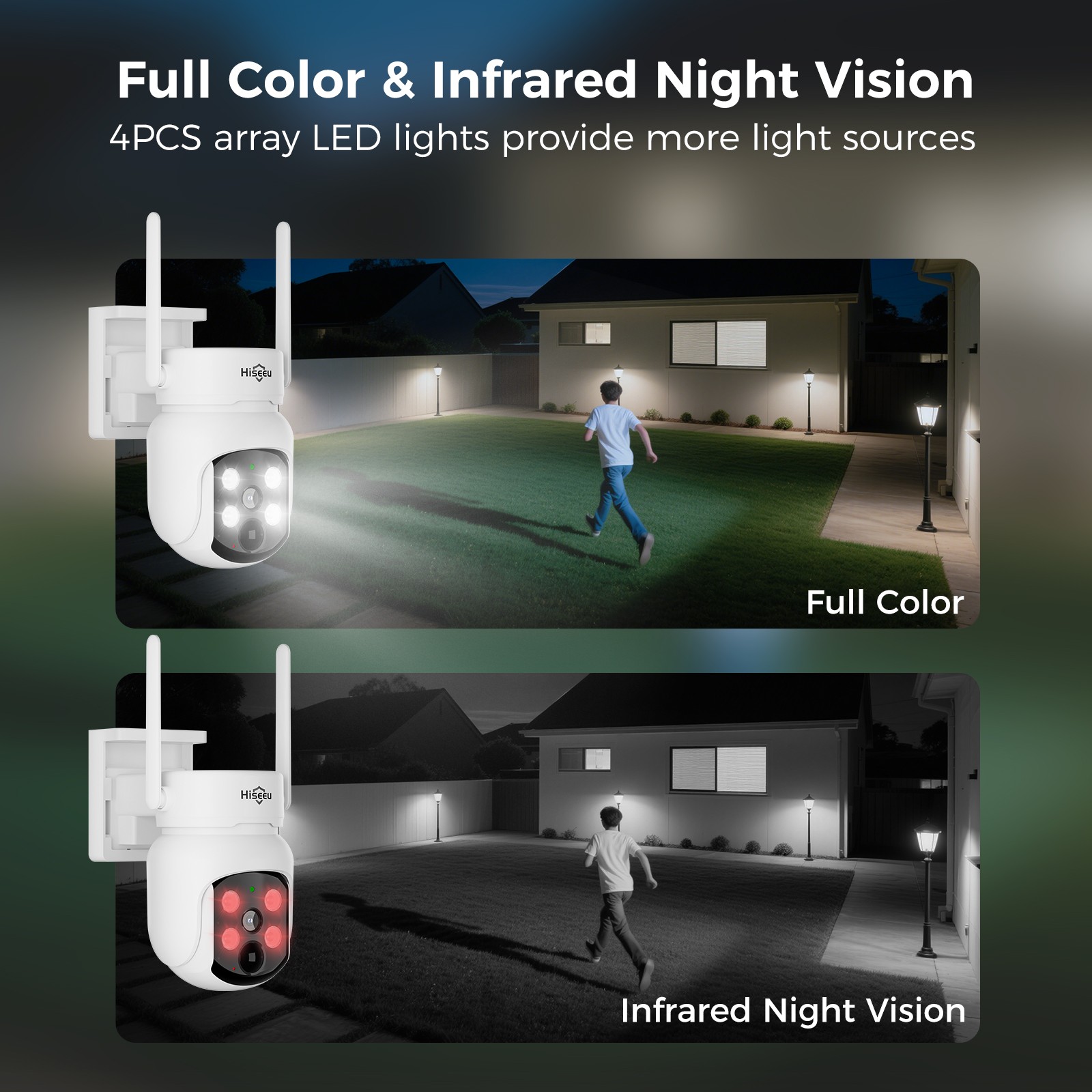 Hiseeu WIFI Solar Battery 4MP Wireless PTZ Security Camera Outdoor PIR Detection
