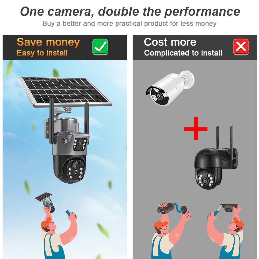 Wifi Solar Powered Security 8MP Wireless Camera PTZ FHD Waterproof Surveillance