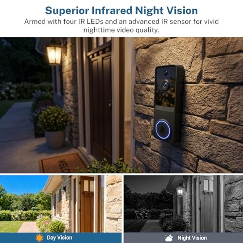 SoraNari Wireless Video Doorbell 1080P FHD Night Vision Motion Detection Black