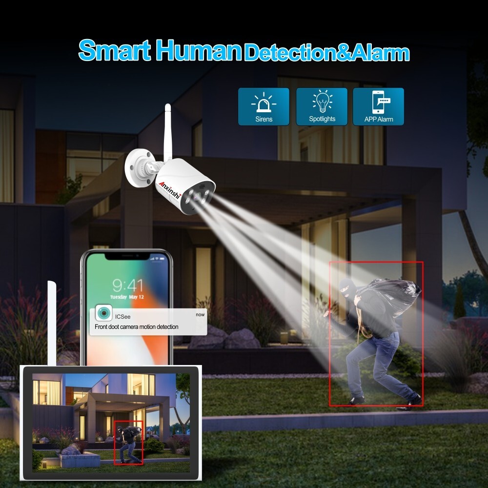 Xmeye HD 3MP 4 Channel AI Human Detection WiFi Camera Kit With 10-inch Monitor