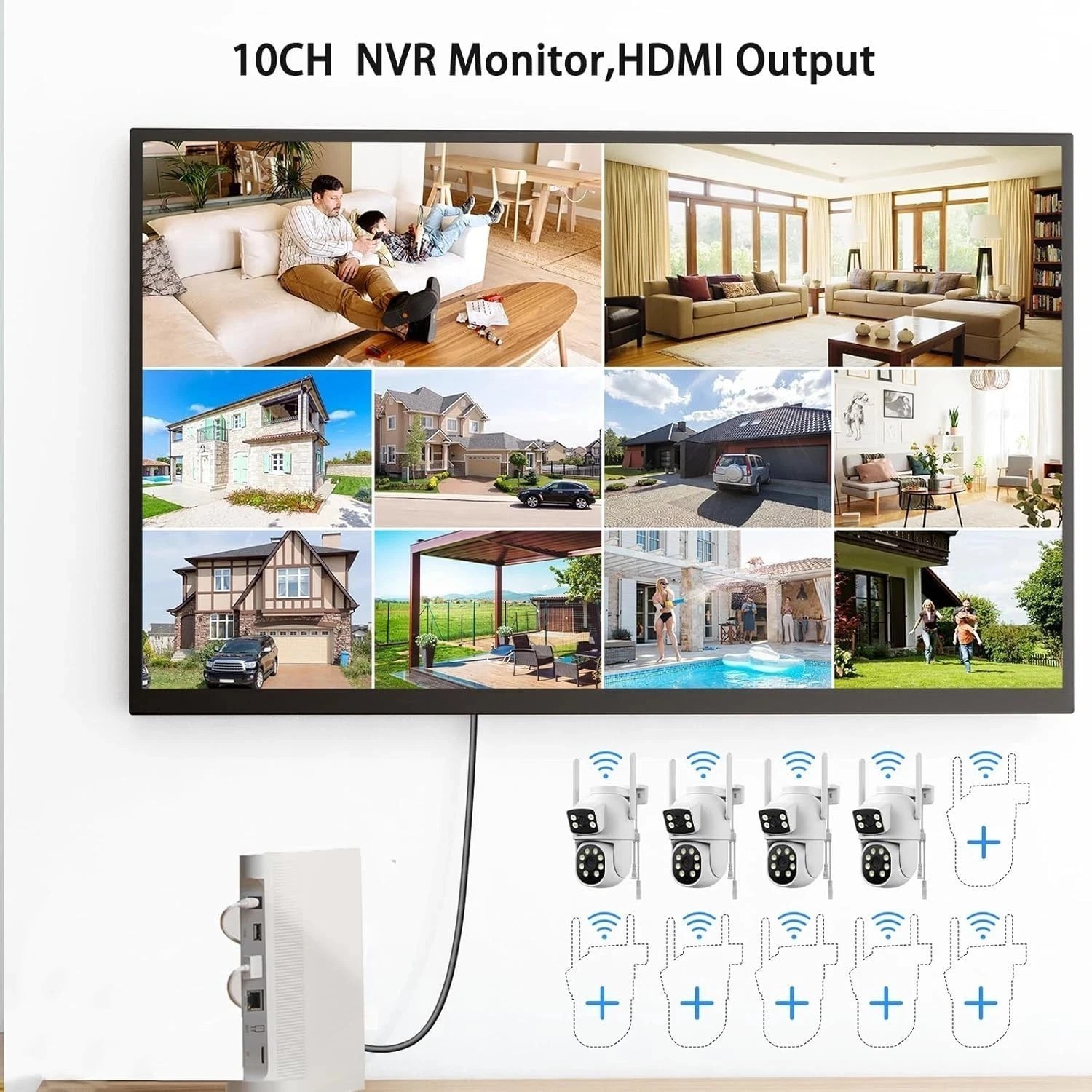 Wireless WIFI Outdoor 4MP IP Security Camera System 10CH HDD NVR CCTV Home Audio