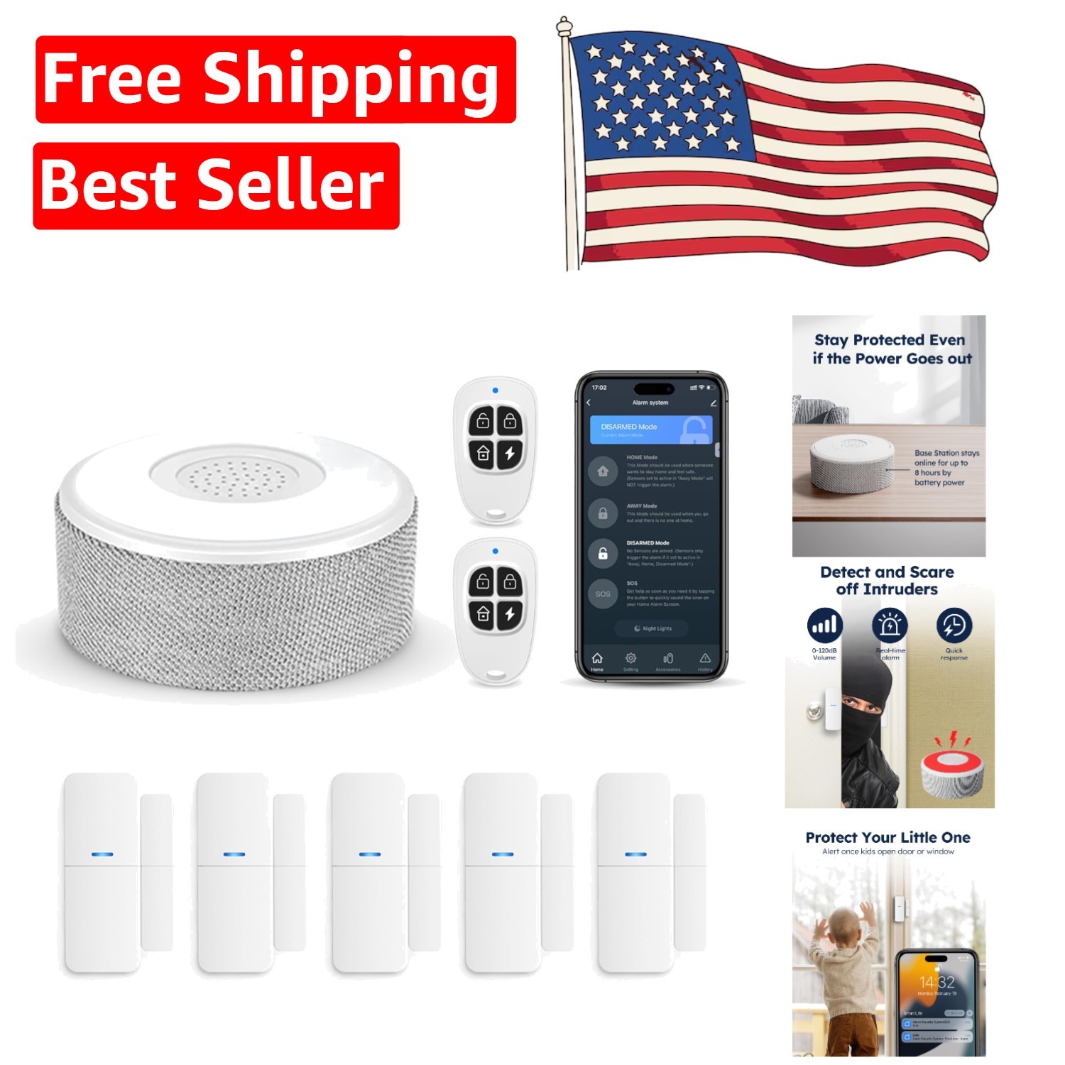 Wireless DIY Smart Home Security System – 8 Sensors, App Alerts & Battery Backup