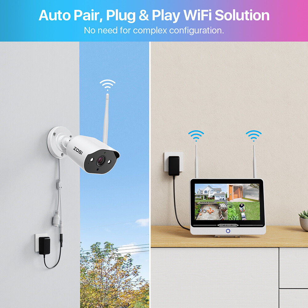 ZOSI 8CH 3MP Home Wireless Security Camera System 12.5″ LCD Monitor 2K WiFi NVR