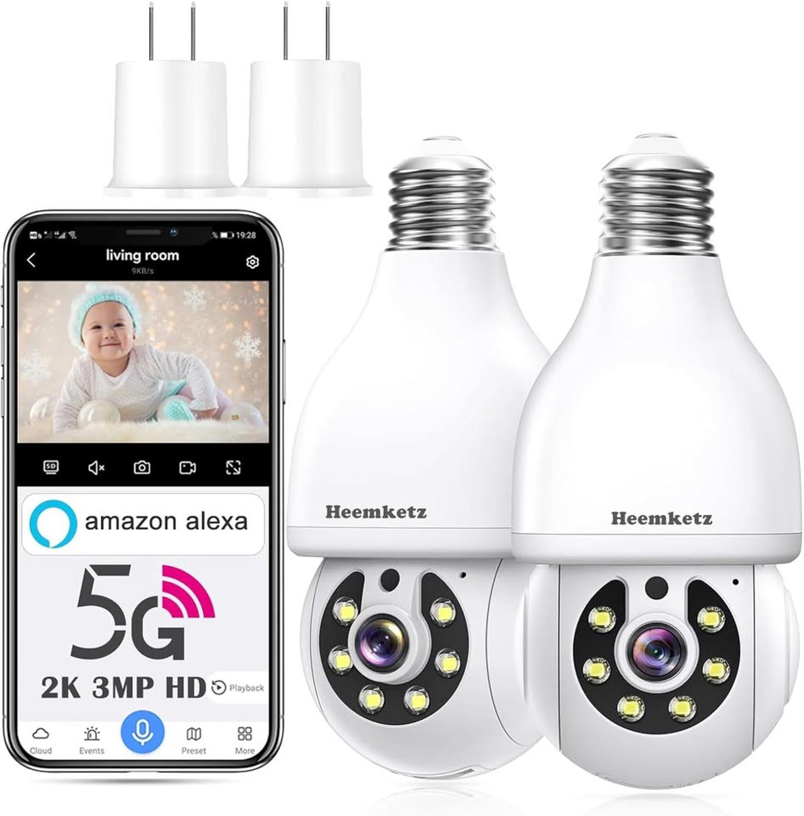 Light Bulb Security Camera WiFi 360° Motion Tracking, Color Night Vision