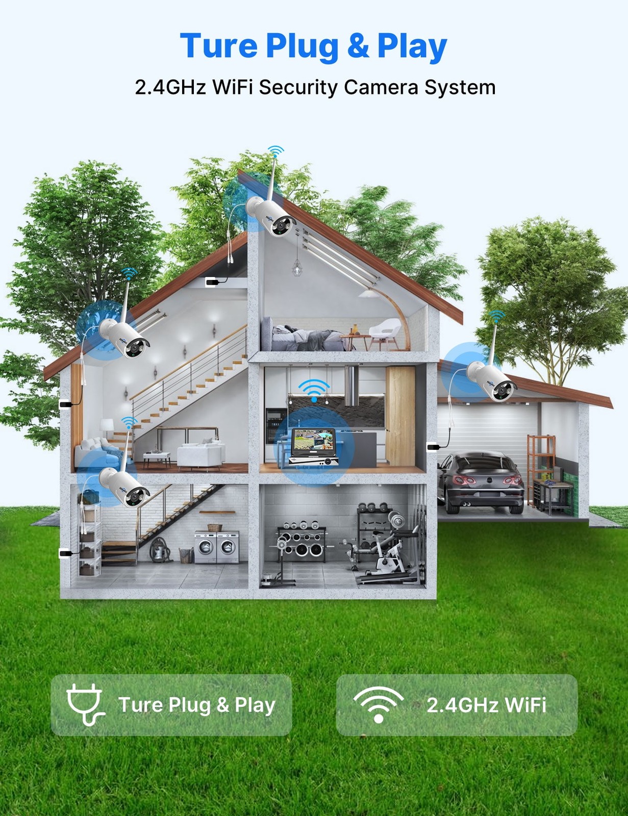 Hiseeu WNKIT-10V-4HB612-1T Security Camera System with 10.1 Monitor 10CH 1TB