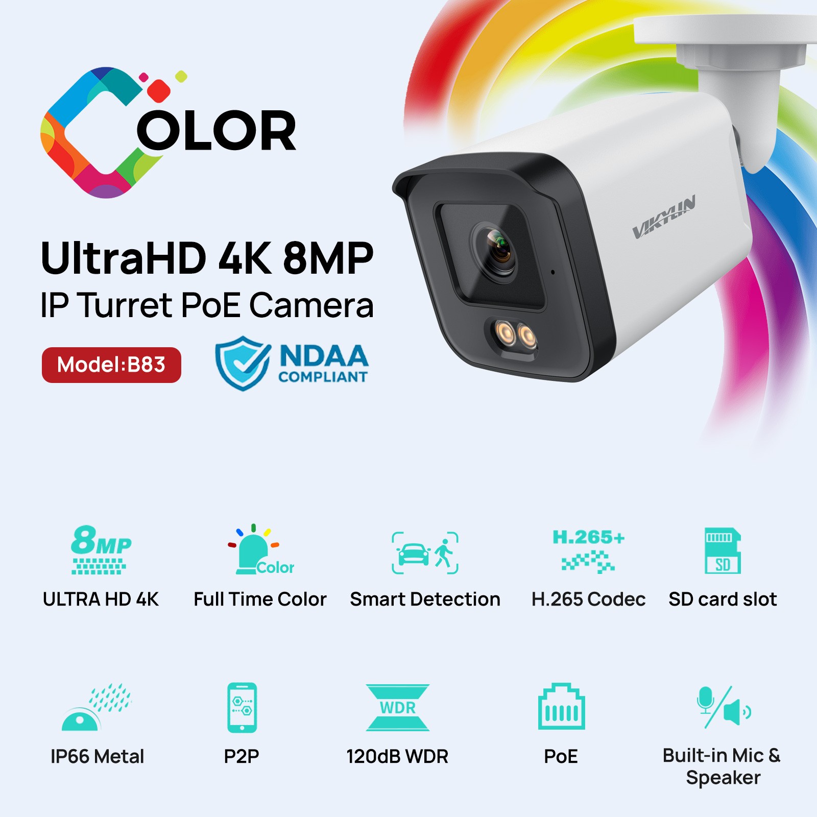 VIKYLIN SmartFind 8POE 8CH NVR Full Color light MIC 8MP 4K IP Camera Systems Lot