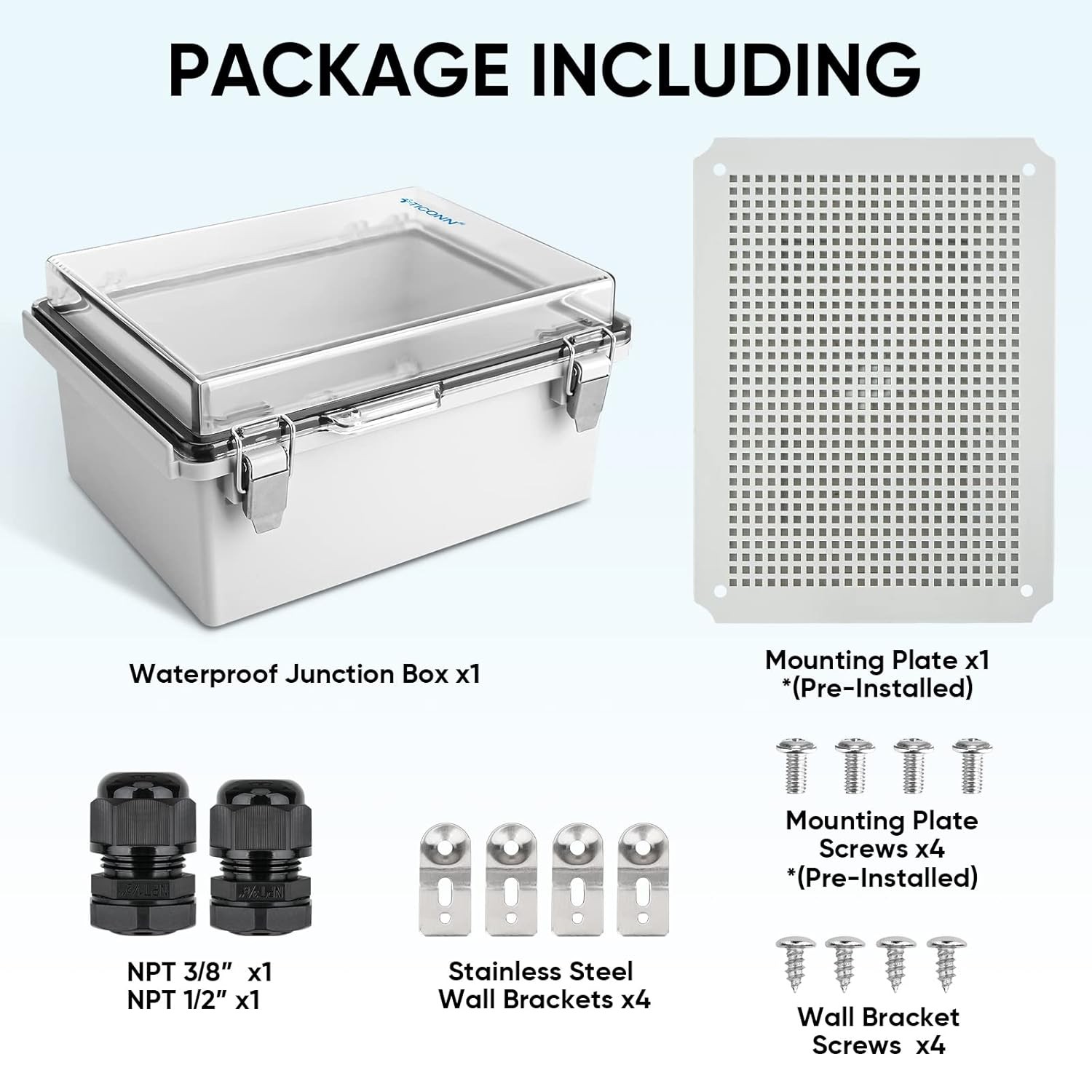 TICONN Waterproof 15.7"x11.8"x7.1", Transparent Cover