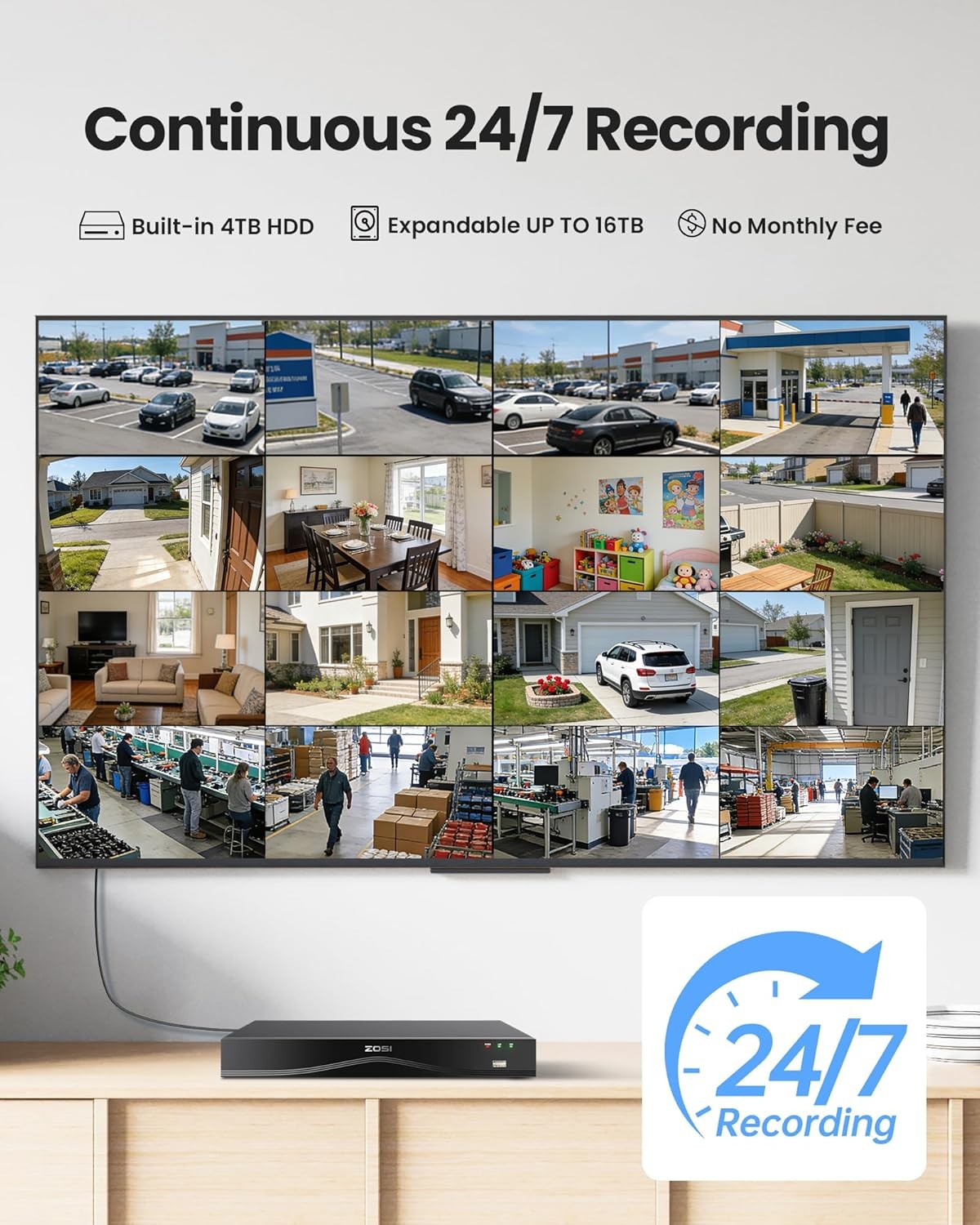 ZOSI 4K 16CH 16 x 8MP PoE IP Security Camera System Human Detect IP66 4TB Audio