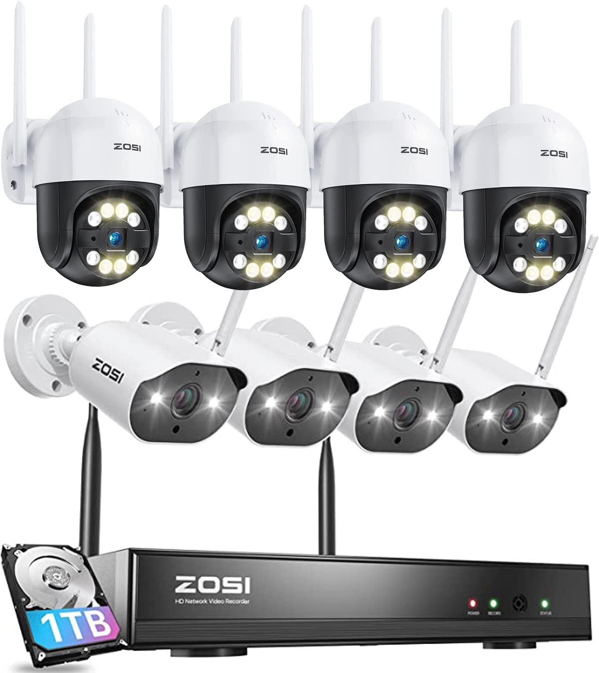 ZOSI 2K 8CH Wireless Security Camera System with 1TB HDD Two-Way Audio Recording