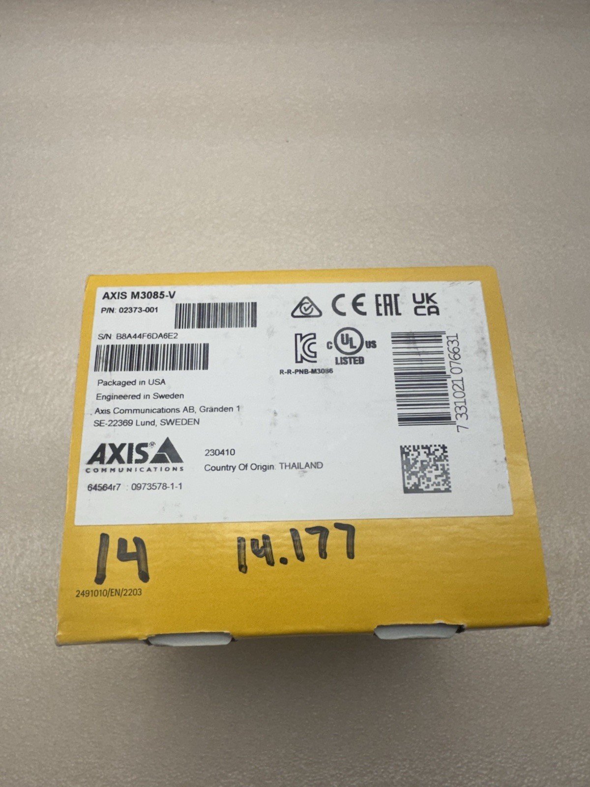 02373-001 AXIS M3085-V DOME NETWORK CAMERA